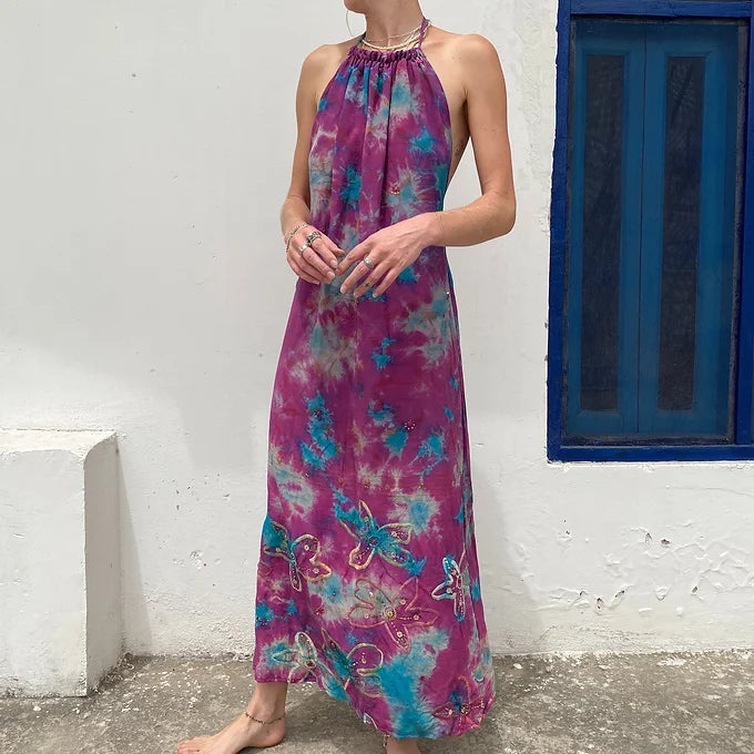 HALTER DRESS | Pink Tie Dye