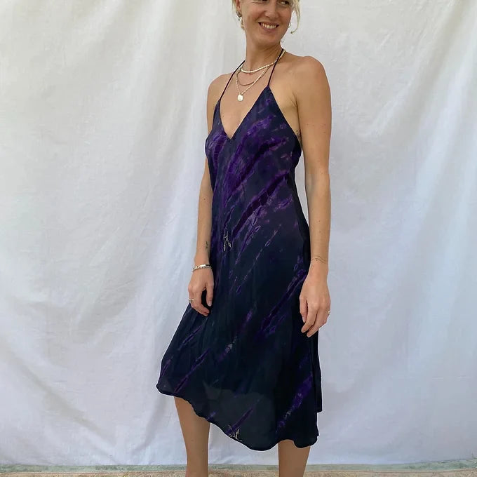 Summer Dress - M/L - purple embroidery