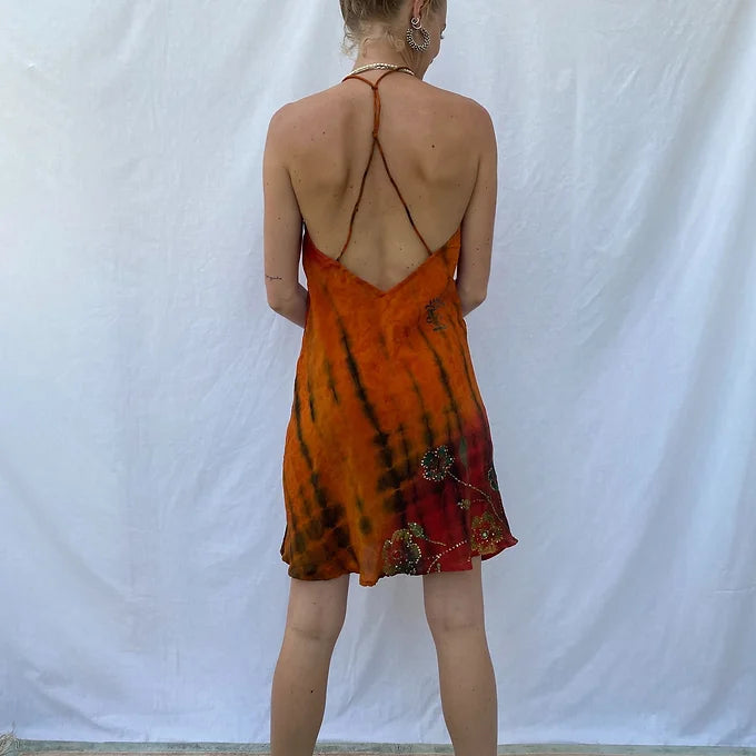 Mini Summer dress - M/L - orange sequins