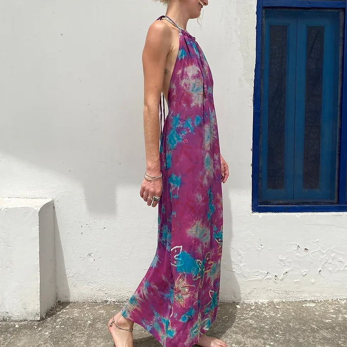 HALTER DRESS | Pink Tie Dye