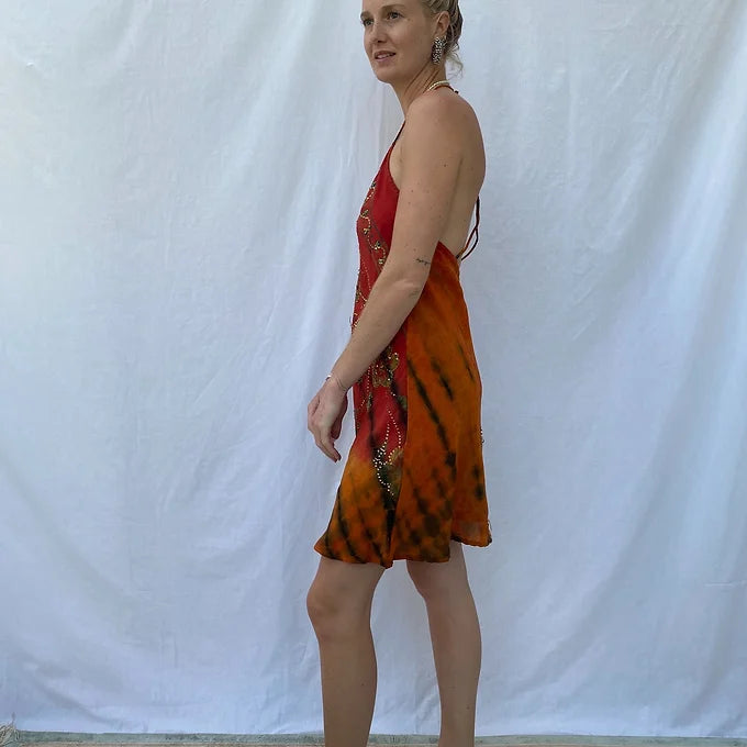 Mini Summer dress - M/L - orange sequins