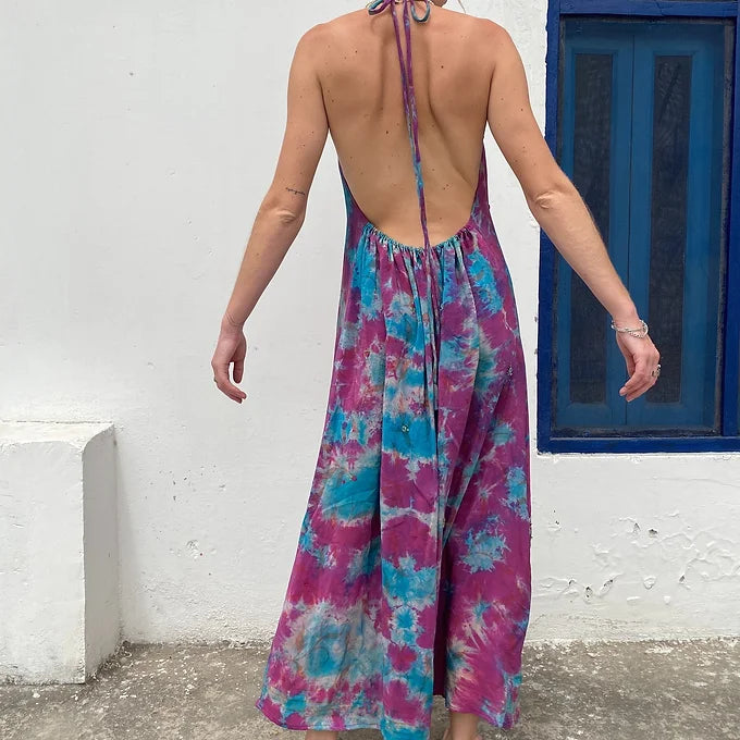 HALTER DRESS | Pink Tie Dye