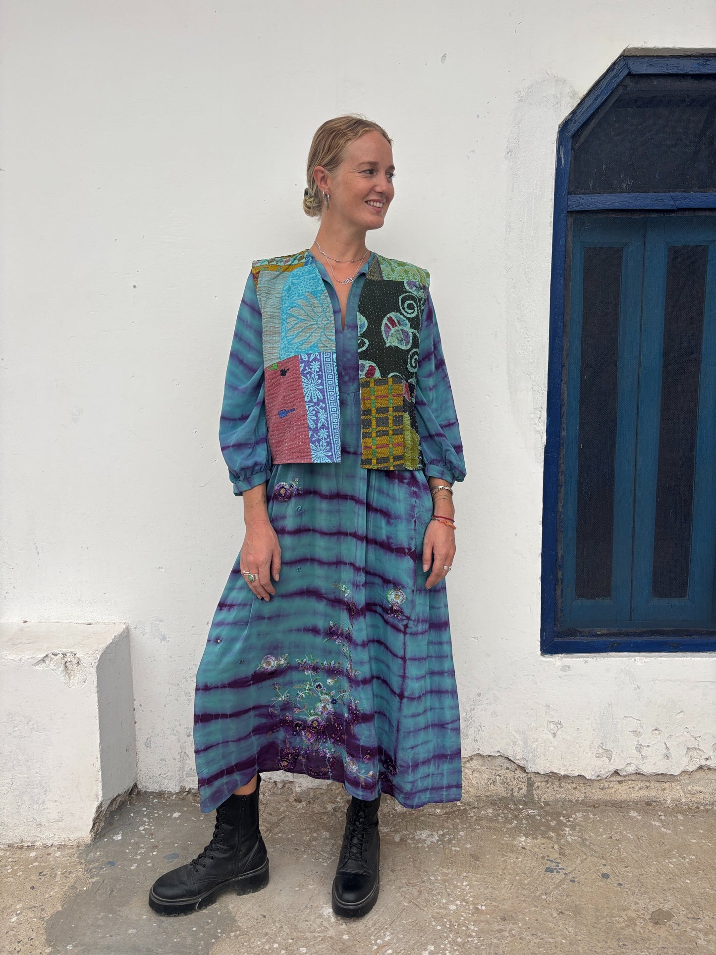 KANTHA WAISTCOAT | Aqua