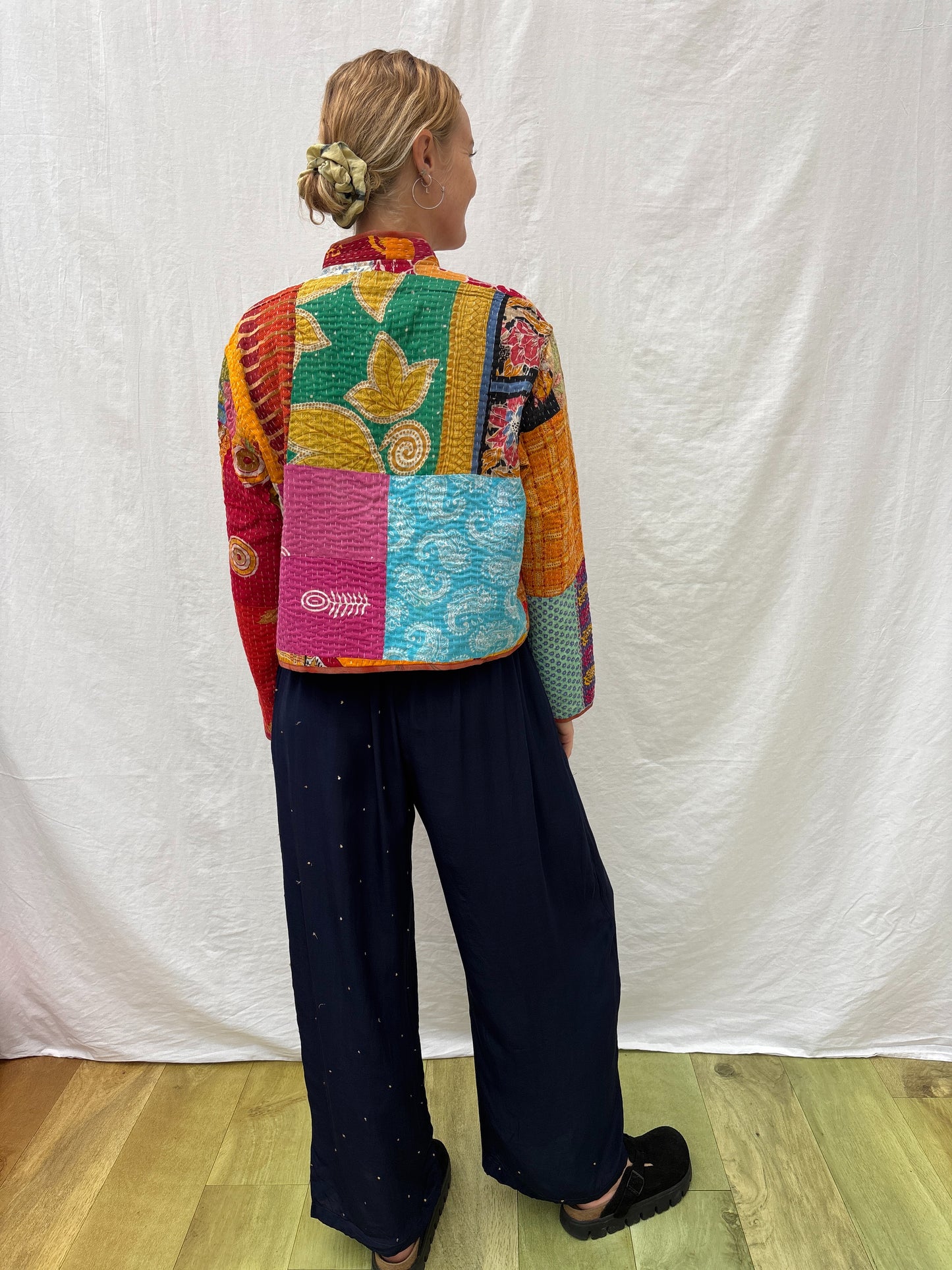 REVERSIBLE KANTHA CROP JACKET | Patchwork