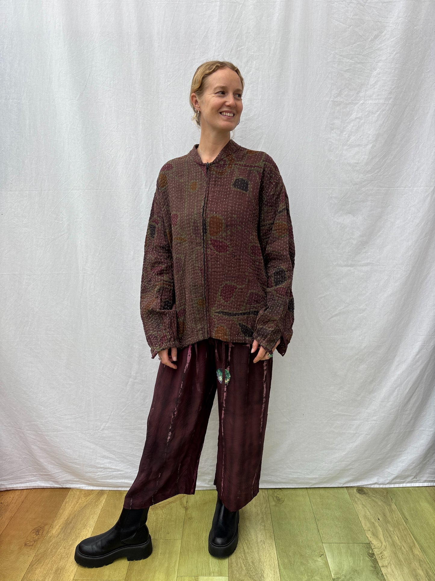 KANTHA ZIP BOMBER | Coffee