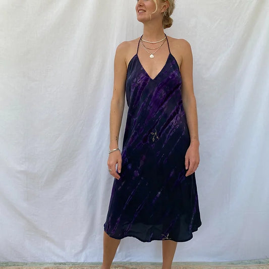 Summer Dress - S/M - purple embroidery
