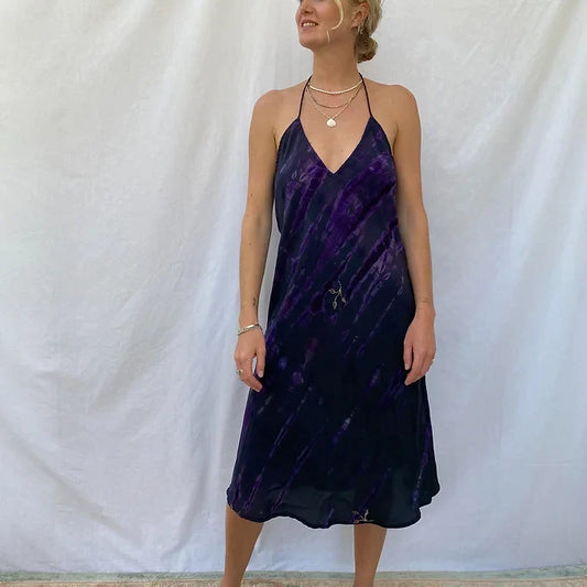Summer Dress - M/L - purple embroidery