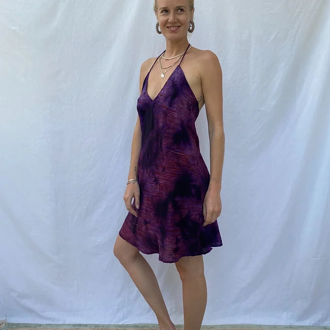Mini Summer dress - M/L - purple stripe