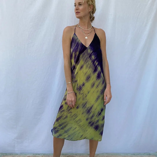 Summer Dress - S/M - green purple