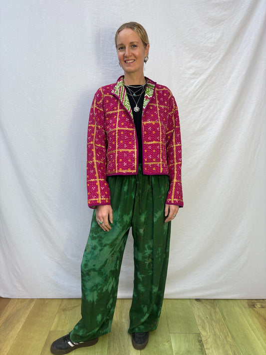 REVERSIBLE KANTHA CROP JACKET | Go for it