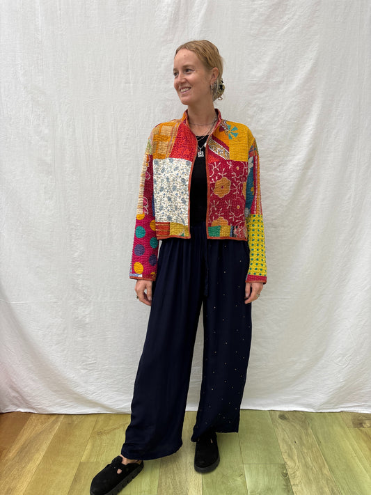 REVERSIBLE KANTHA CROP JACKET | Patchwork